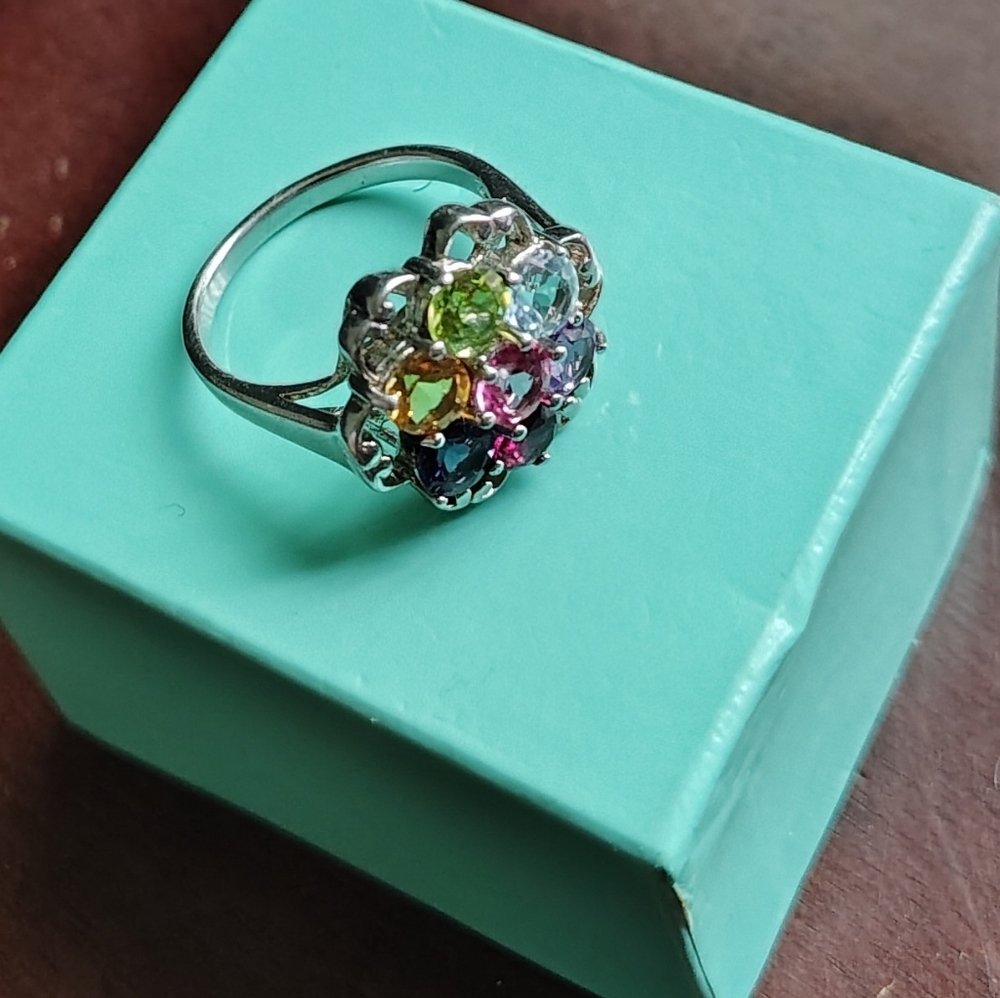 Multicolor Gemstone Silver Ring - image 3